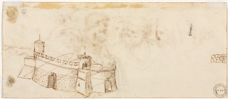 Crenelated Fortress (verso) by Agostino Carracci