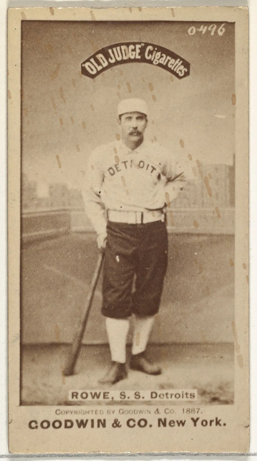 John Charles "Jack" Rowe, Shortstop, Detroit Wolverines, from the Old Judge series (N172) for Old Judge Cigarettes by Goodwin & Company