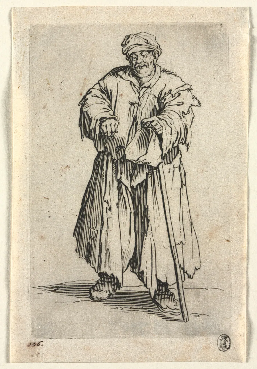 The Beggars: Obese Beggar with Lowered Eyes by Jacques Callot