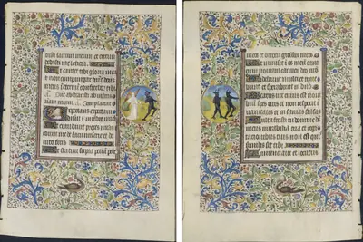 Leaf from a Book of Hours: Office of the Dead: Angel Chasing a Devil (recto) and Two Devils (verso)