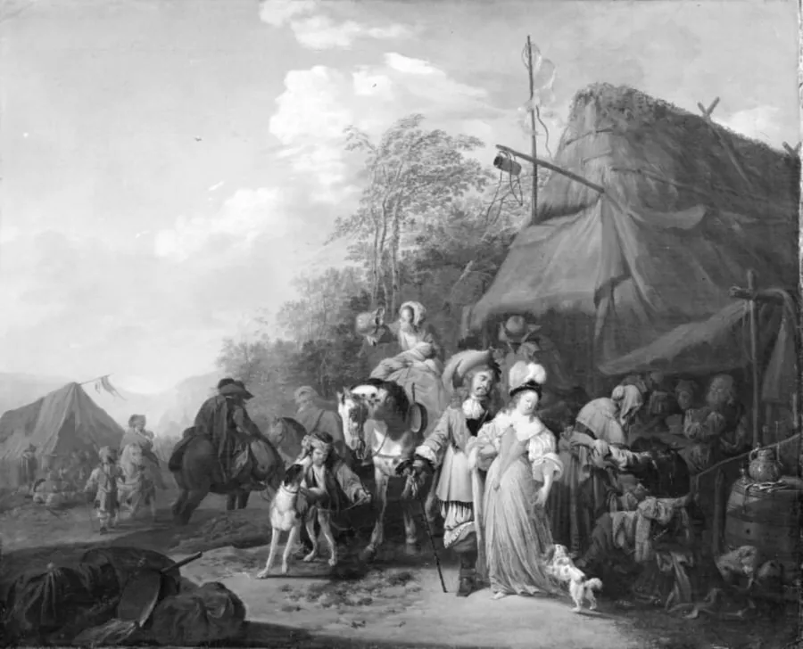 En lejr by Johann Heinrich Roos