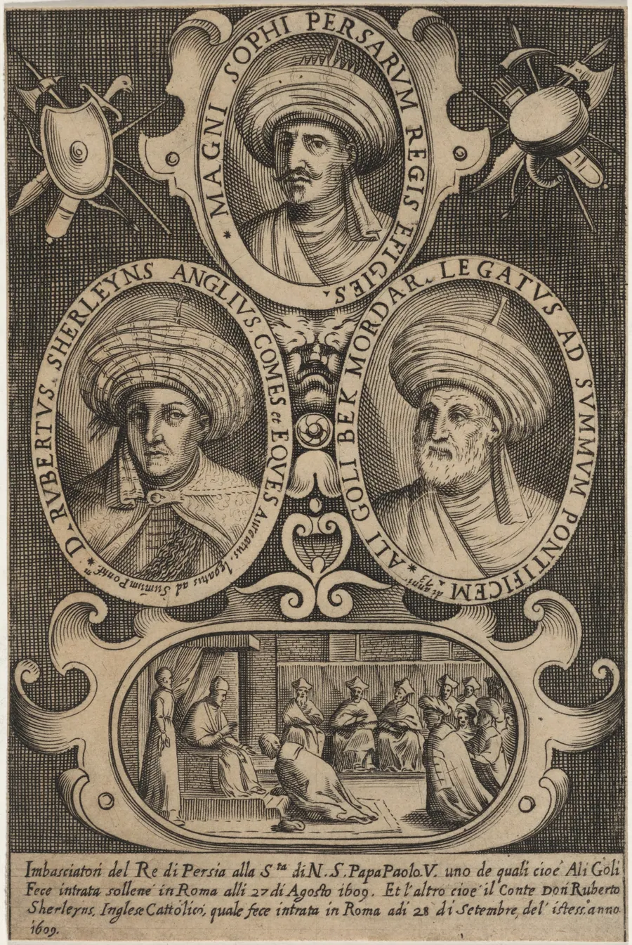 Sir Robert Shirley, With the Shah of Persian and the Papal Legat by Unknown 19th Century