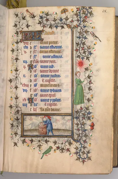 Hours of Charles the Noble, King of Navarre (1361-1425): fol. 8r, August