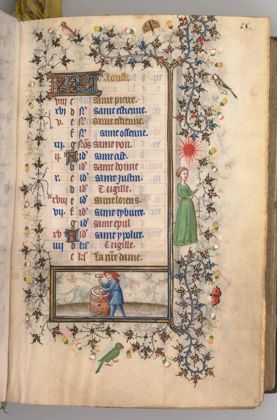Hours of Charles the Noble, King of Navarre (1361-1425): fol. 8r, August by Master of the Brussels Initials and Associates