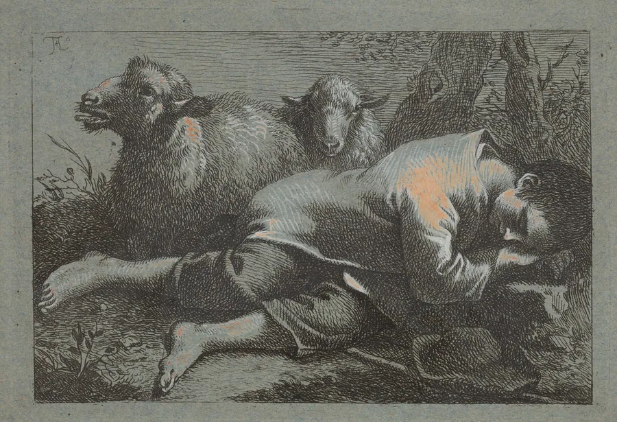 Peasant Boy Asleep near Two Sheep by Francesco Londonio