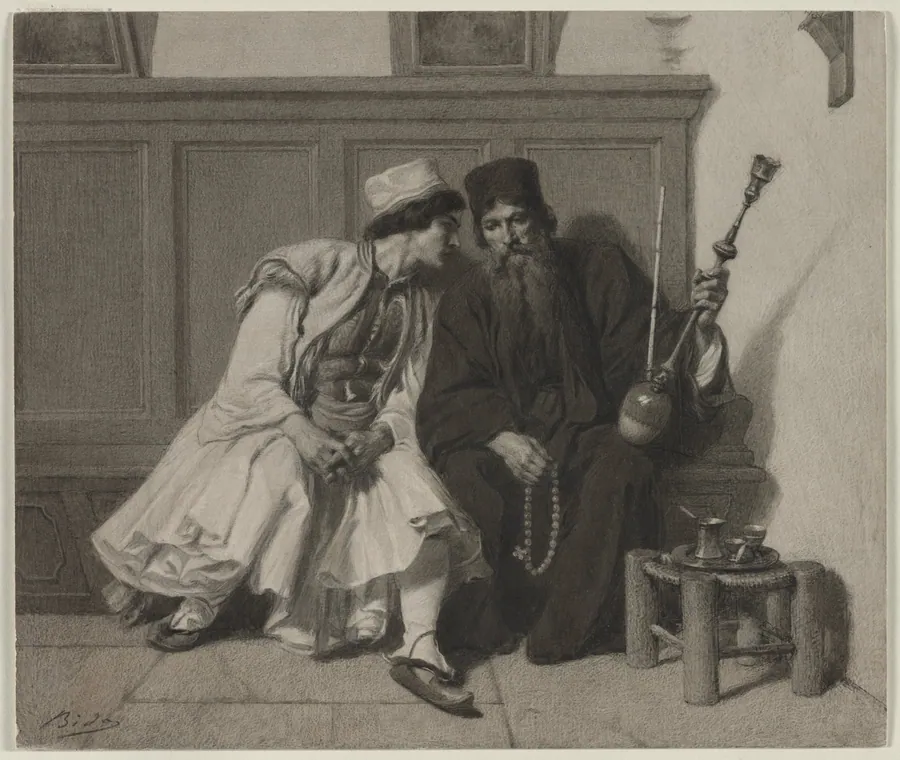 Young Greek Man in Conversation with a Priest by Alexandre Bida