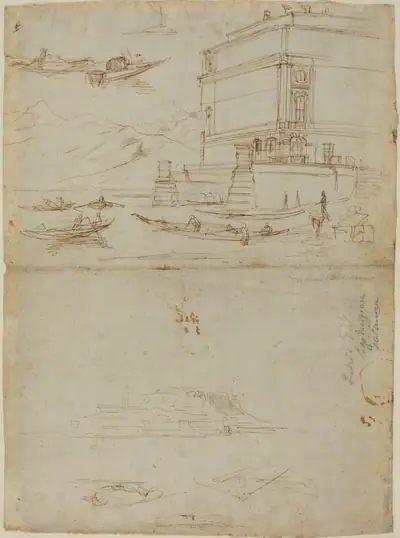 Studies of Lago Maggiore and and the Entrance to a Palazzo