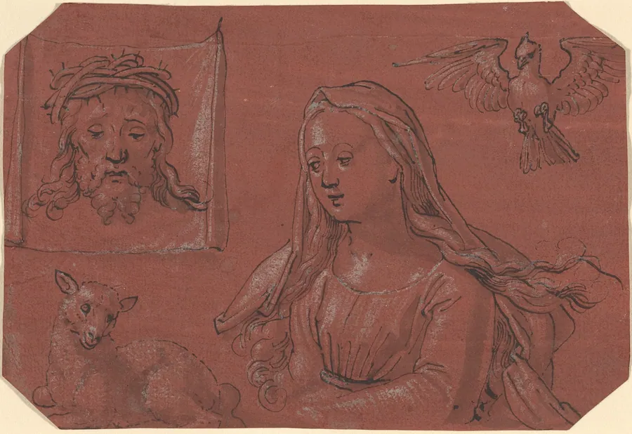 Studies of Sudarium and Saint Agnes by Tobias Stimmer