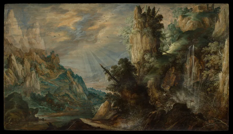 A Mountainous Landscape with a Waterfall by Kerstiaen de Keuninck
