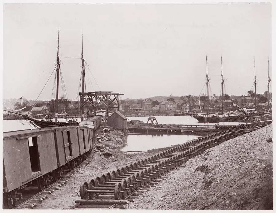 Unloading Supplies for U.S. Military Railroad opposite Richmond, Virginia by Mathew B. Brady