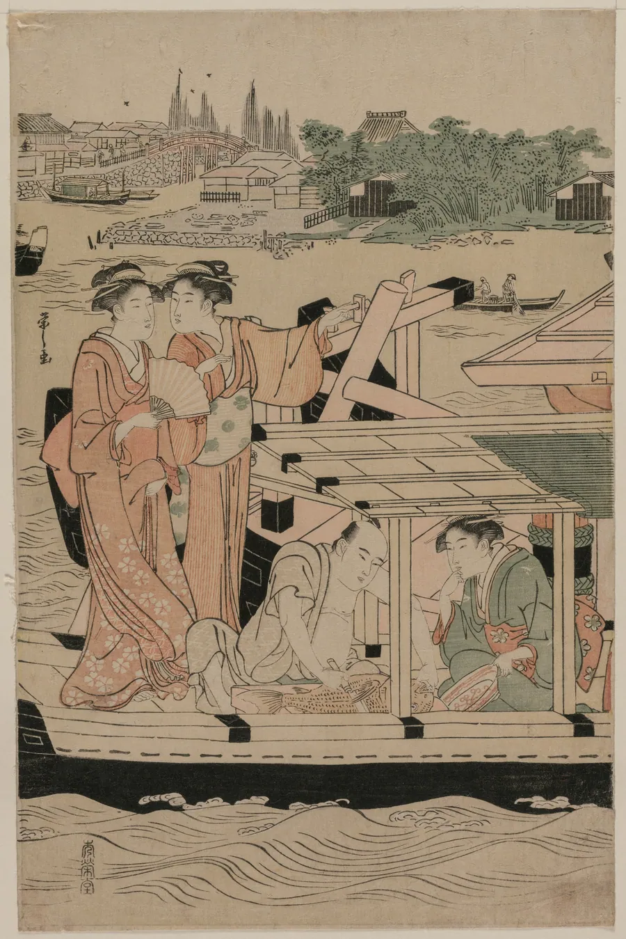 Leftmost Print from Pleasure Boats on the Sumida River beneath Shin-Ōhashi Bridge by Chōbunsai Eishi