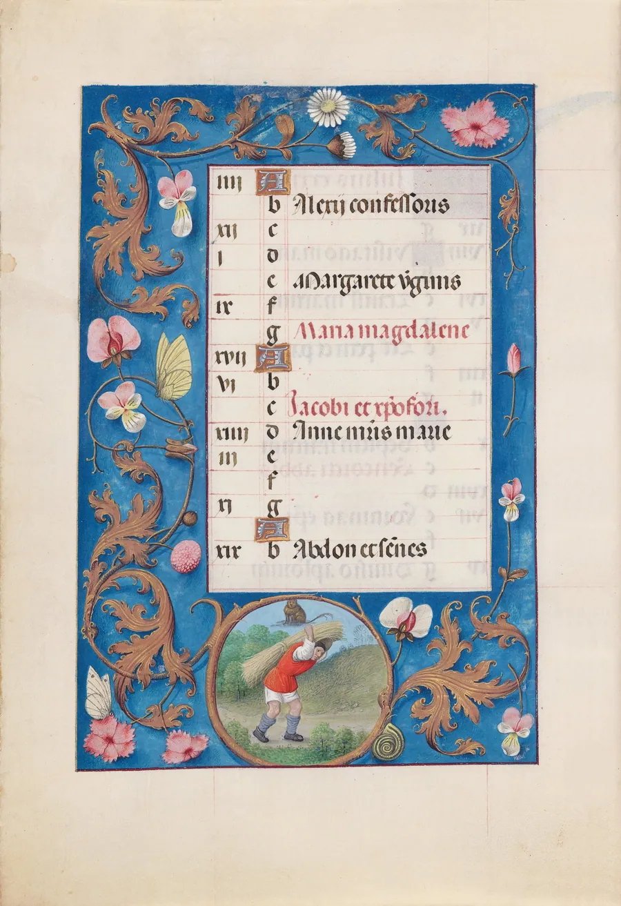 Hours of Queen Isabella the Catholic, Queen of Spain:  Fol. 8v, July by Master of the First Prayerbook of Maximillian