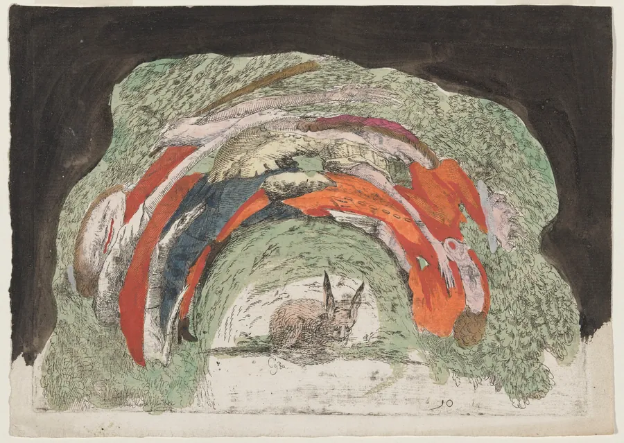 Rabbit and Two Fighting Men by Giovanni Francesco Costa