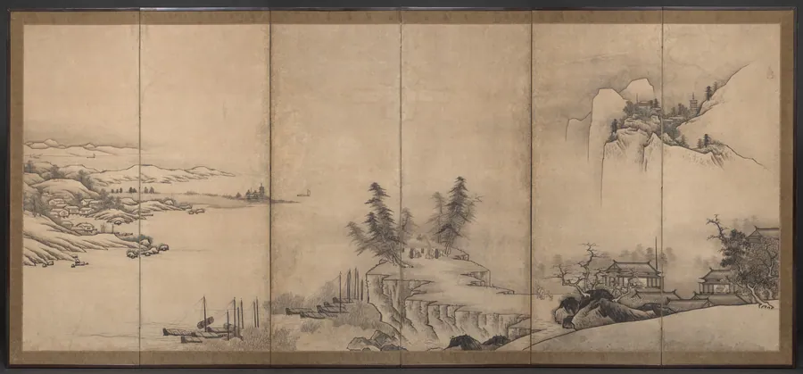 Chinese Pavilions in a Landscape by Unkoku Tōeki