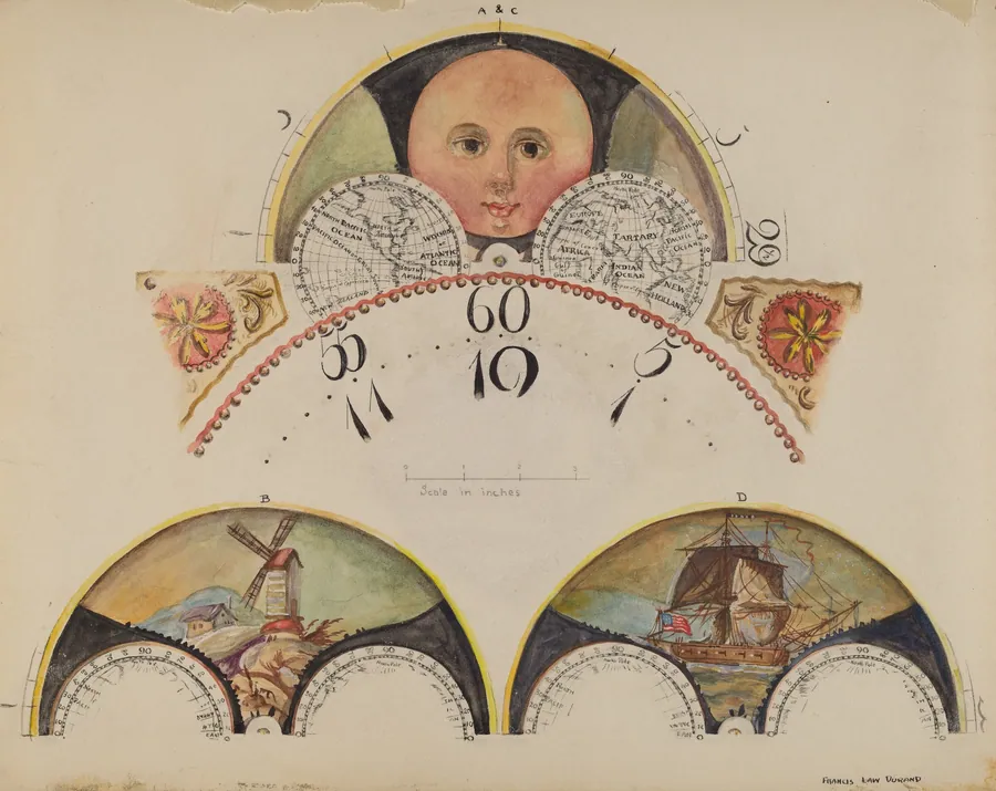 Moon Disc Paintings for Grandfather's Clock by Francis Law Durand