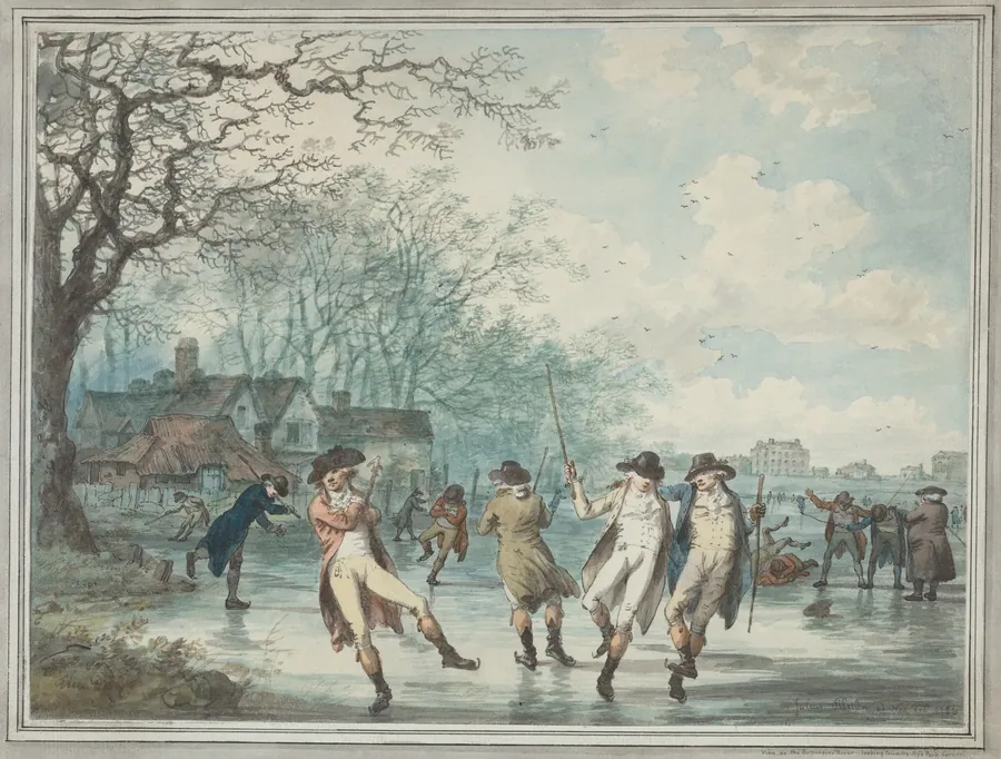 Skaters on the Serpentine in Hyde Park by Julius Caesar Ibbetson