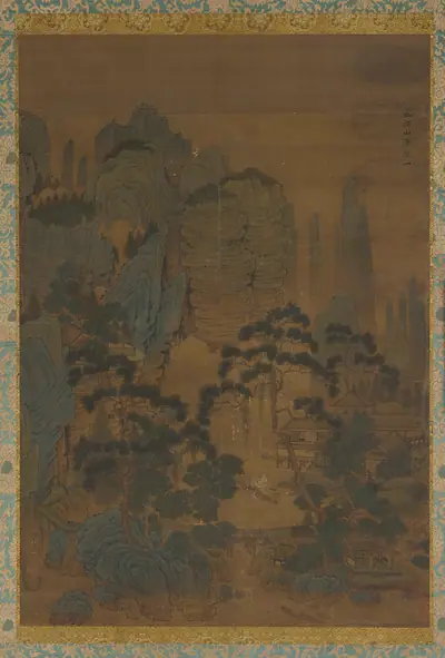 Fishing boats among mountains and streams