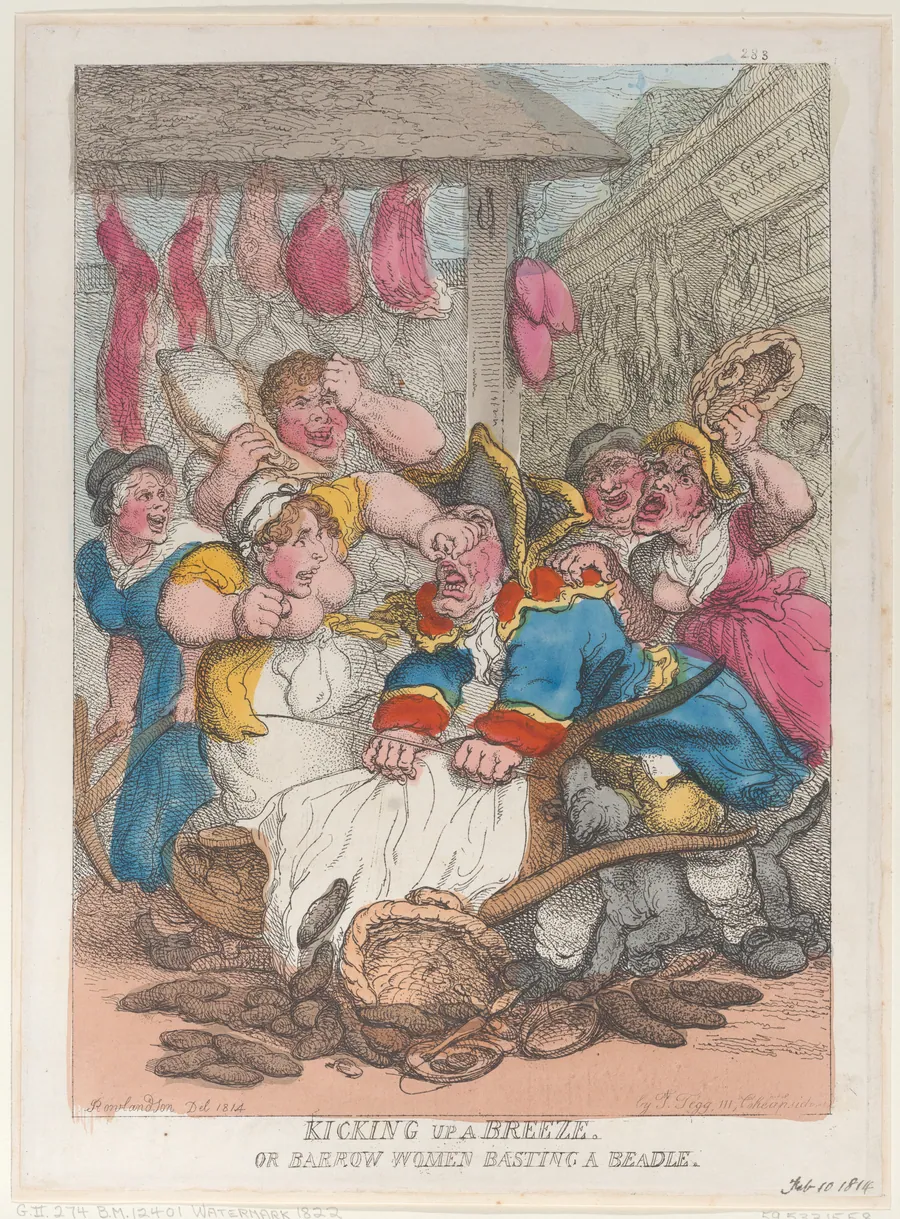 Kicking Up a Breeze or Barrow Women Basting a Beadle by Thomas Rowlandson