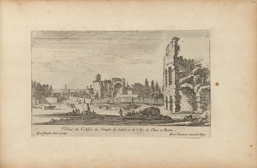 Veuë du Colisée du Temple du Soleil, et de l'Arc de Titus a Rome by Israël Silvestre