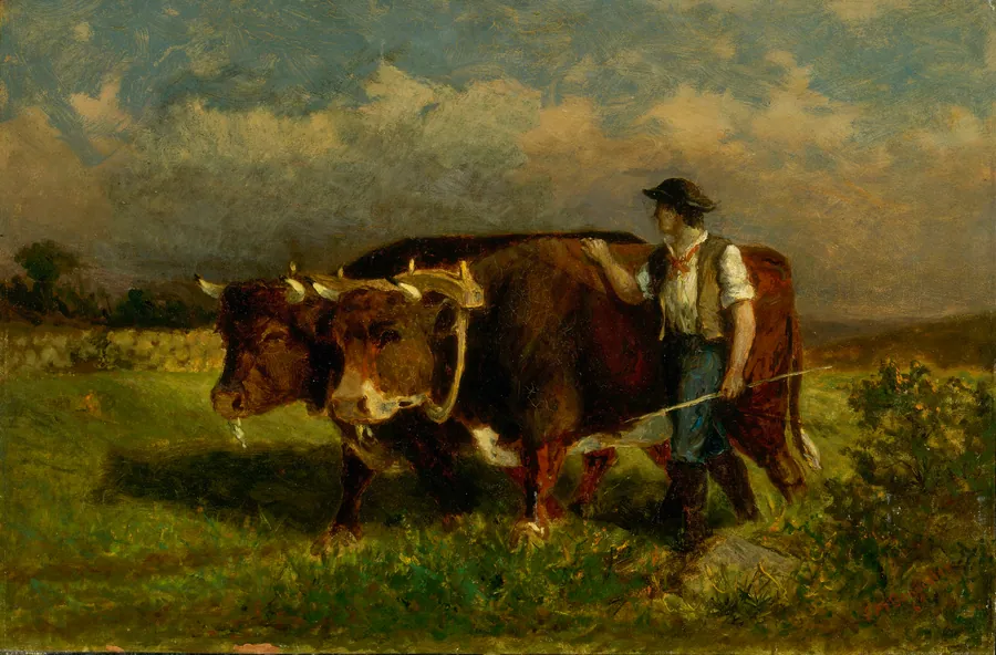 Untitled (man with two oxen) by Edward Mitchell Bannister, born St. Andrews, New Brunswick, Canada 1828-died Providence, RI 1901