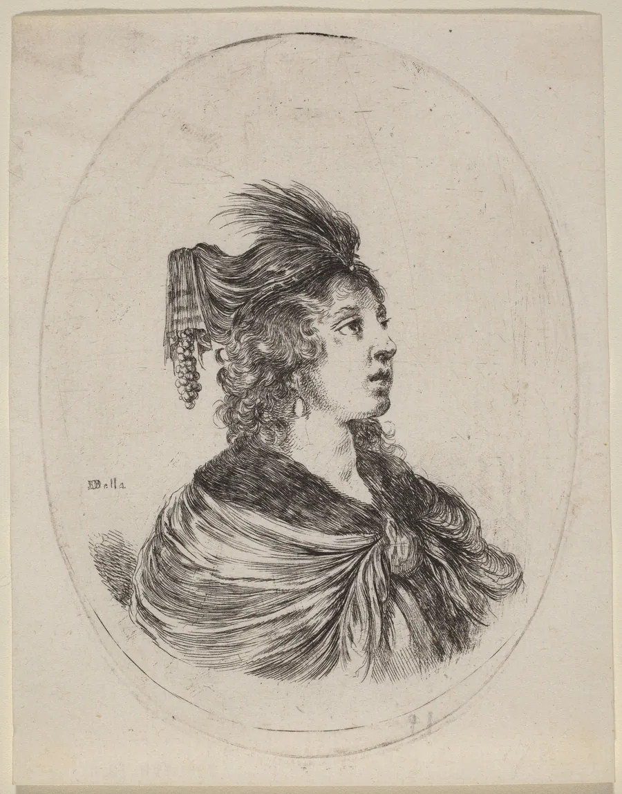 Woman in a Feathered Turban, Turned to the Right by Stefano Della Bella