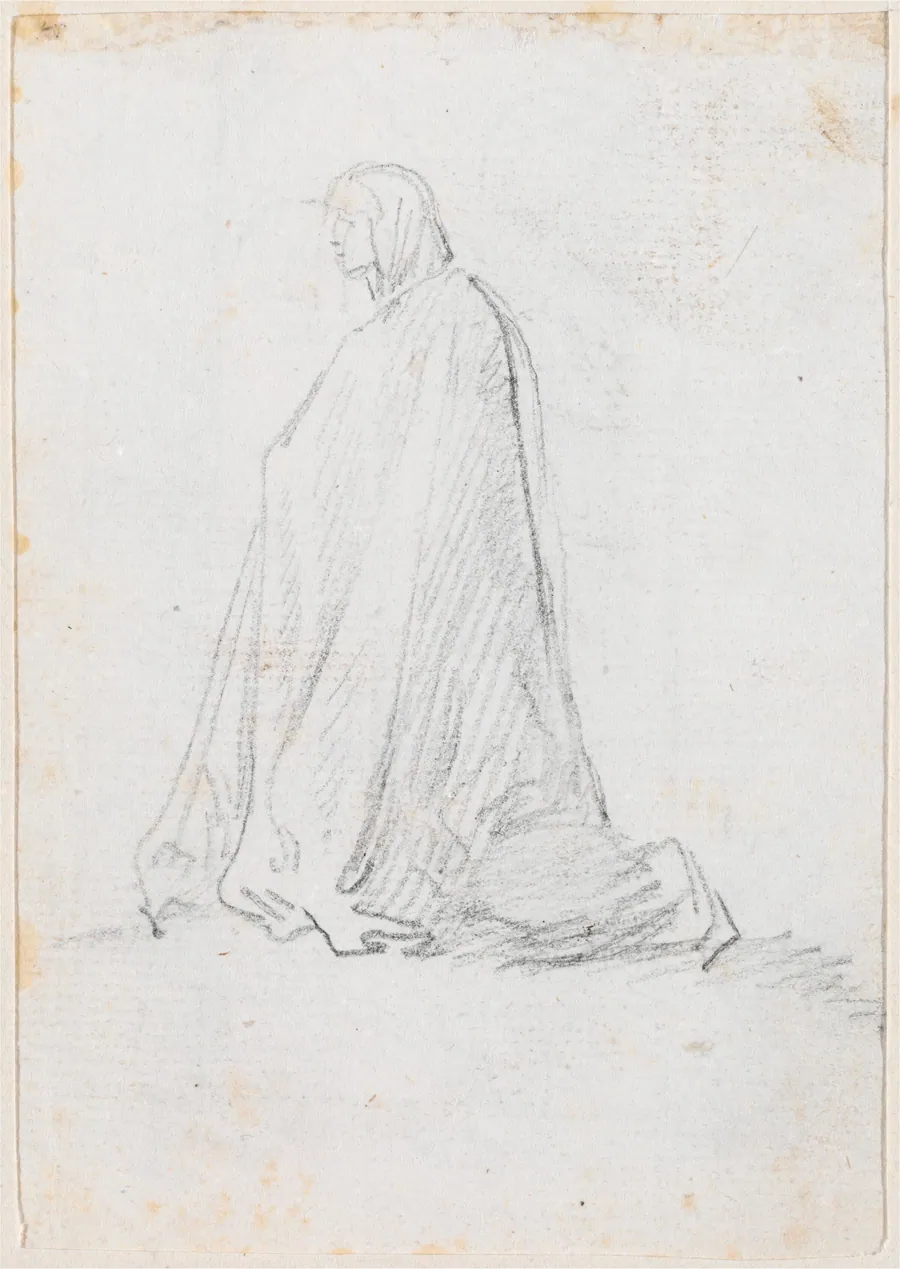 Kneeling Figure in a Hooded Robe [verso] by Hubert Robert