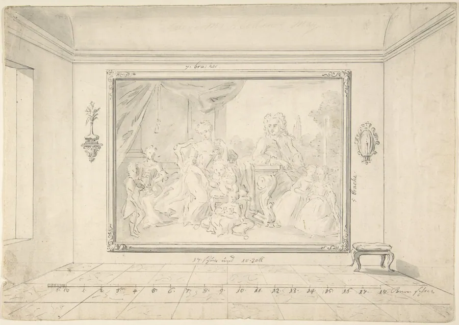 Sketch of a Painted Family Portrait "in situ" by Rudolf Pfnor