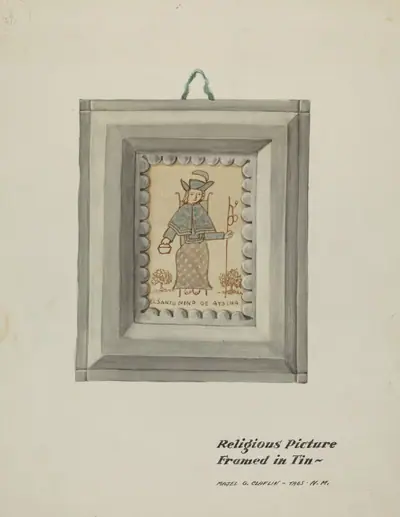 Hand Drawn "Santo Nino de Atocha"-Hand Made Tin Frame