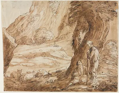 Landscape with Sheep and Two Shepherds