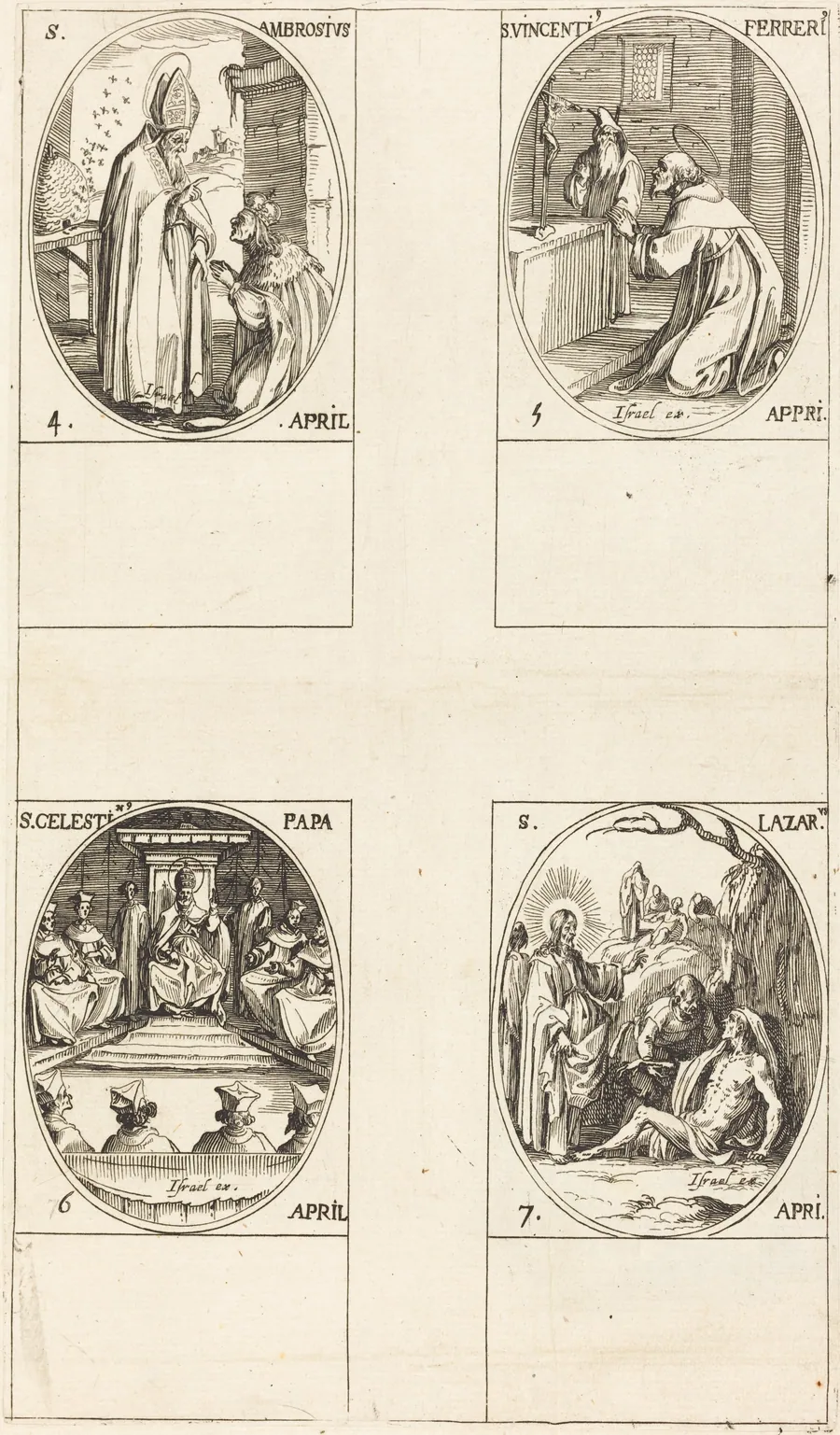 St. Ambrose; St. Vincent Ferrer; St. Celestin; St. Lazarus by Jacques Callot