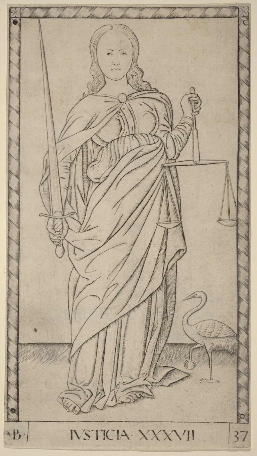 Justicia (Justice) by Master of the E-Series Tarocchi