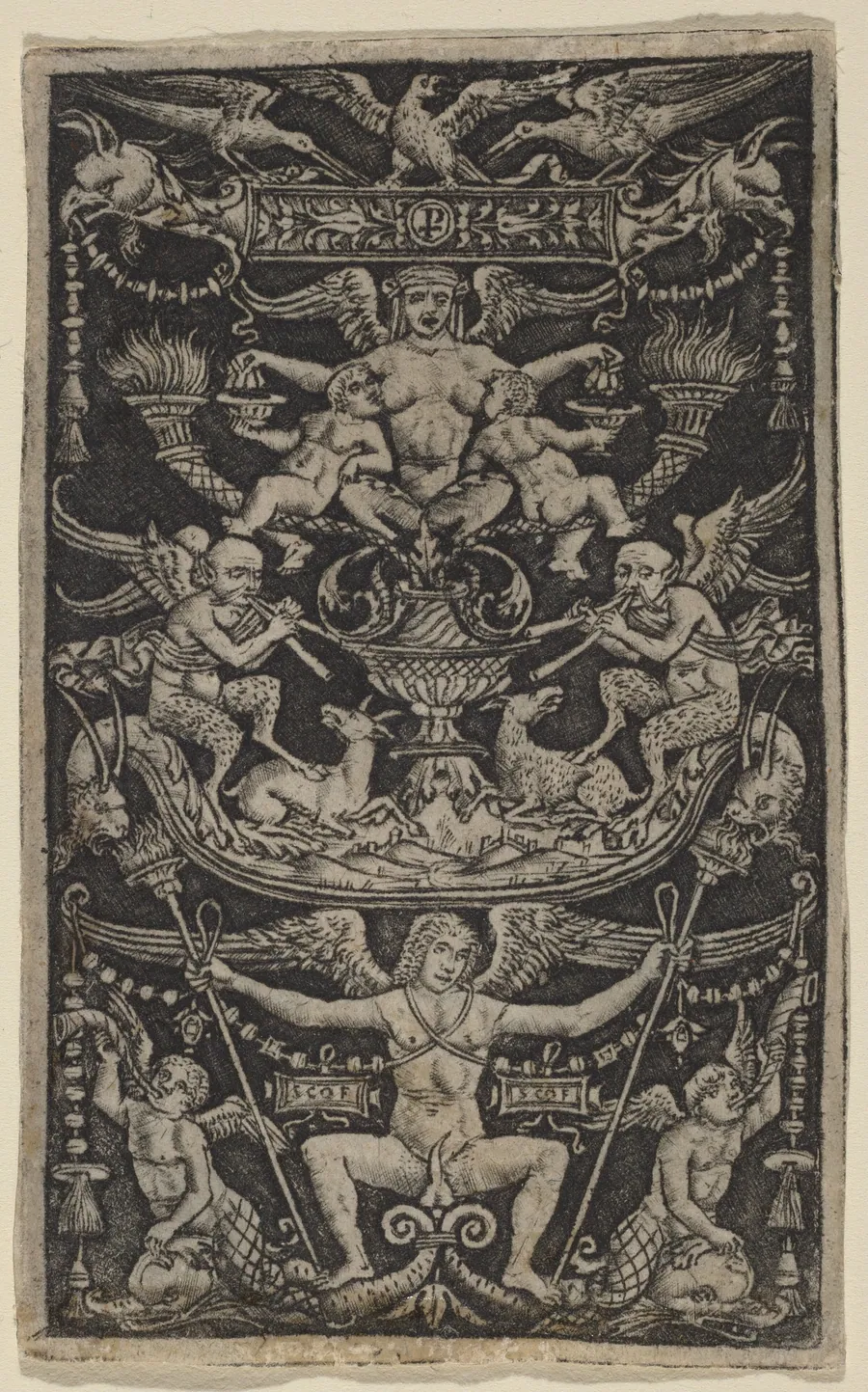 Panel of Ornament with a Satyress Feeding Two Children by Peregrino da Cesena