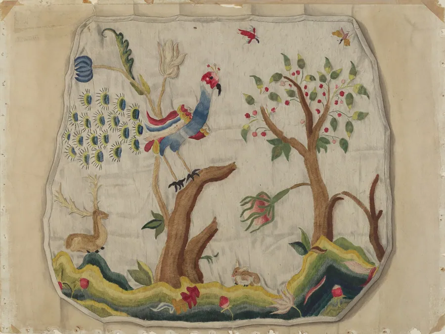 Crewel Embroidery Chair Seat by Eleanor Cunningham