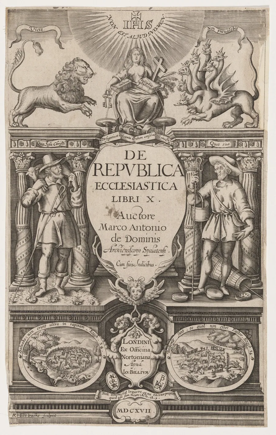Title Page, De Republica Ecclesiatica by MarcAntonio de Dominis by Renold Elstrack