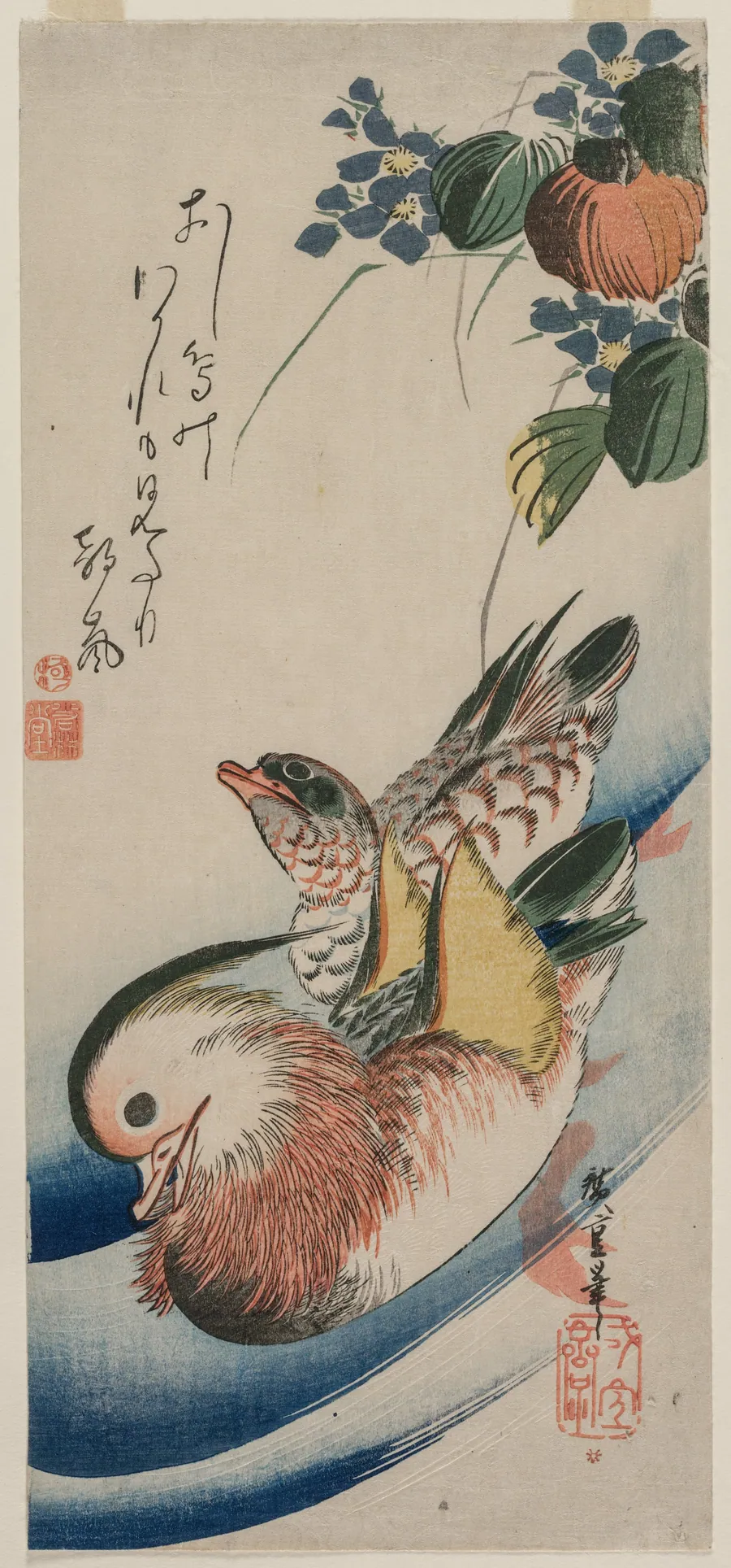 Mandarin Ducks and Flowering Plants by Utagawa Hiroshige