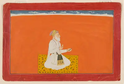 The sage-physician Dhanvantari, folio from the “Sixth” <em>Bhagavata Purana</em> series, also known as the “small” Guler-Basohli series
