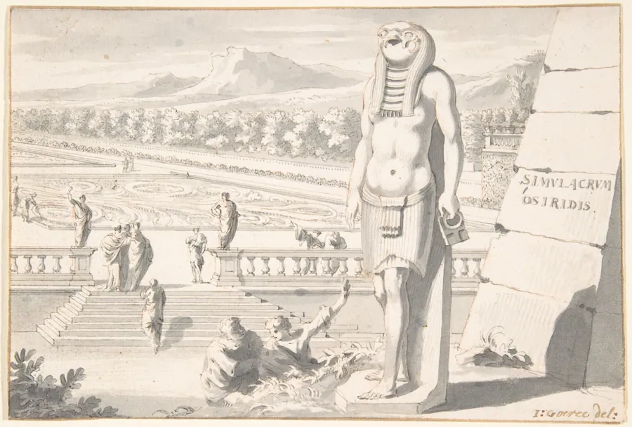 Statue of Osiris in a Garden by Jan Goeree