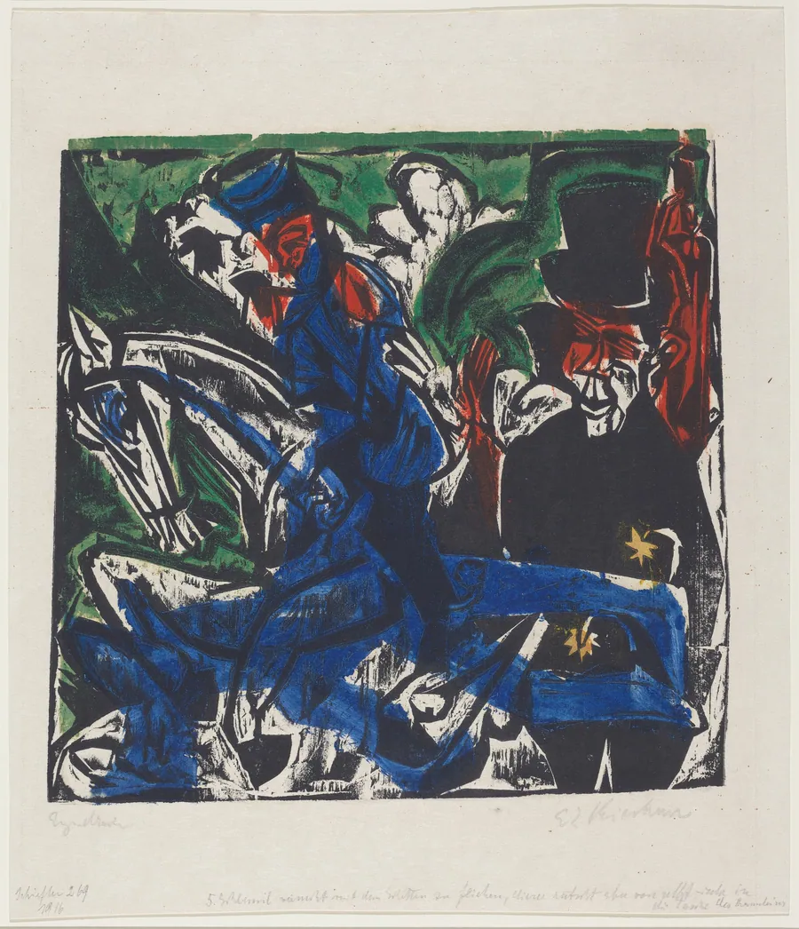 Peter Schlemihls wundersame Geschichte: Begegnung Schlemihls mit dem grauen Männlein auf der Landstrasse (Peter Schlemihl's Wondrous Story: Schlemihl Encounters the Little Gray Man on the Road) by Ernst Ludwig Kirchner
