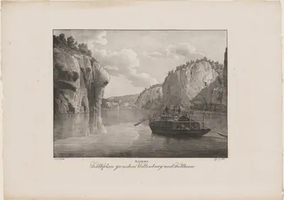 Baiern, Kalkfelsen zwischen Weltenburg und Kellheim (Bavaria, Chalk Cliffs between Weltenburg and Kellheim)