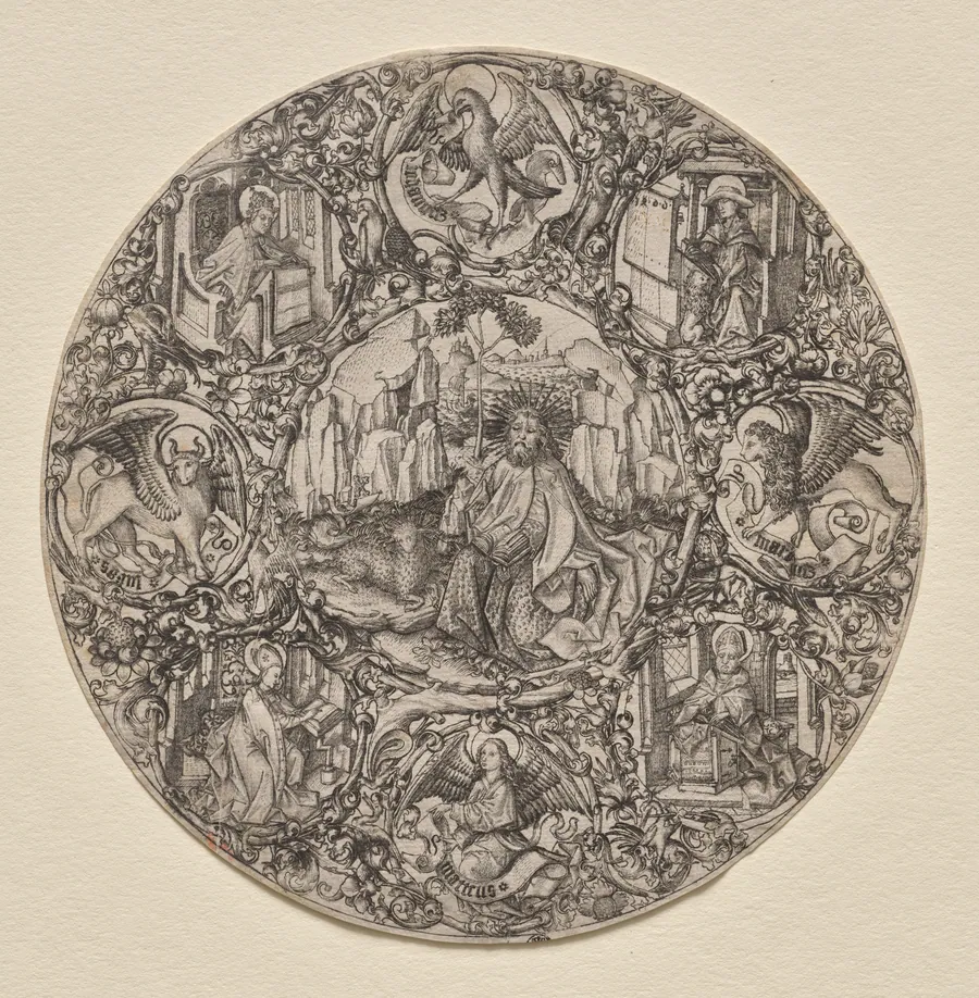 St. John the Baptist Surrounded by the Evangelists and Four Fathers of the Latin Church by Master ES