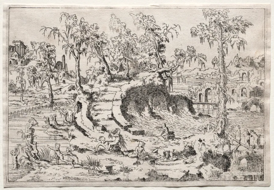 Landscape with Putti by Léon Davent