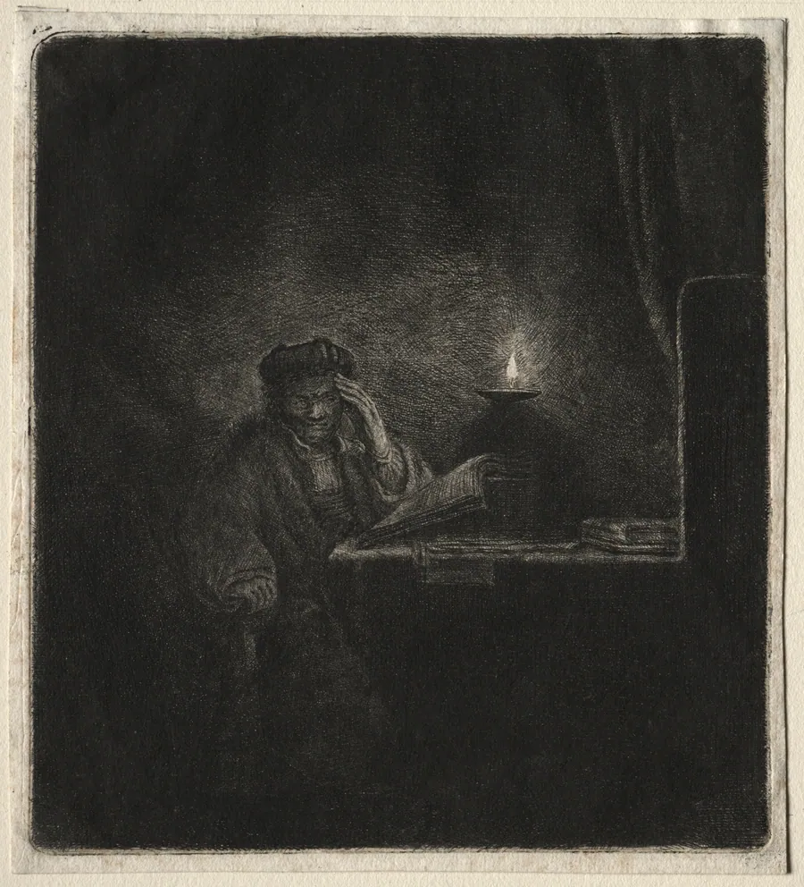 Copy of Student at a Table by Candelight by Rembrandt van Rijn