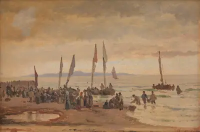 Hjemvendende fiskere modtages på Hornbæk Strand