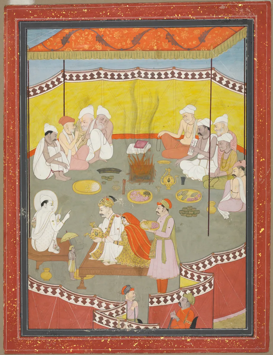 King Bali gives a gift of land to Vamana