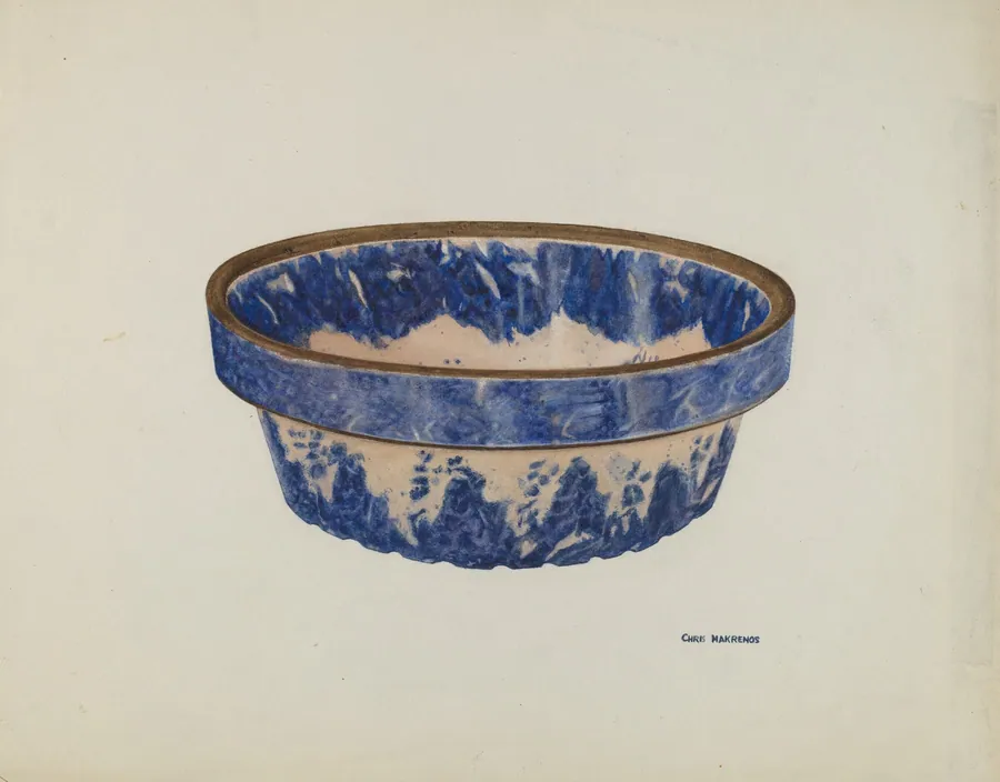 Stoneware Bowl, Mottled Blue and White Glaze by Chris Makrenos