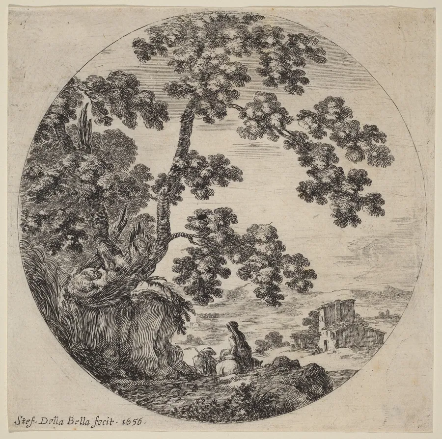 Two Travelers Passing by an Old Oak Tree by Stefano Della Bella