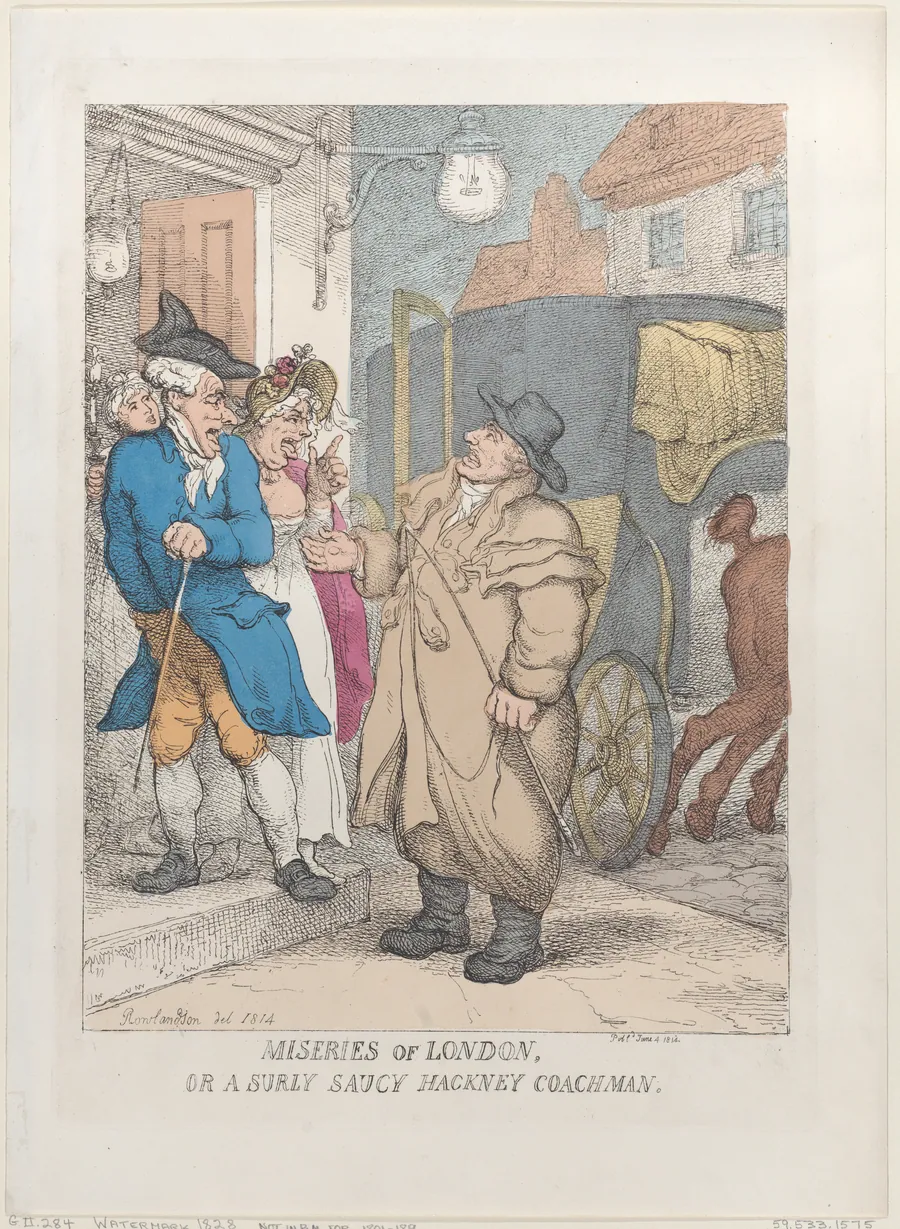 Miseries of London, or a Surly Saucy Hackney Coachman by Thomas Rowlandson