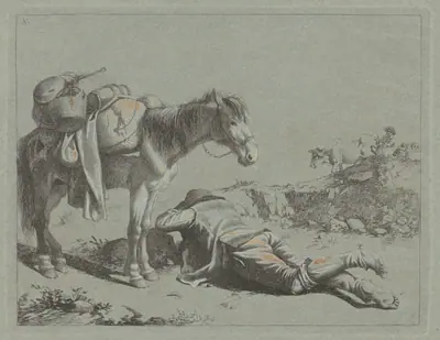 Shepherd in Repose near a Pack Horse