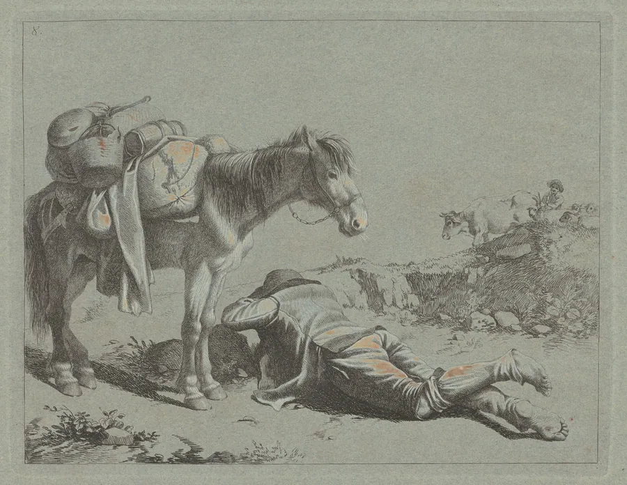 Shepherd in Repose near a Pack Horse by Francesco Londonio