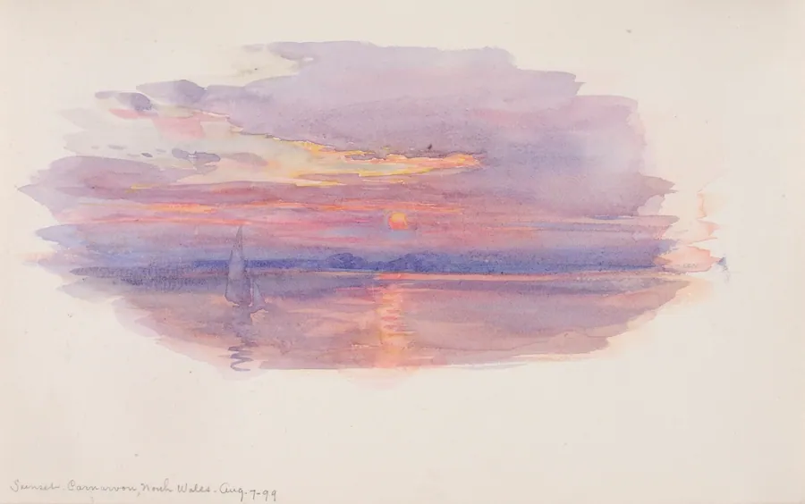 Sunset, Caernarvon, North Wales by George Elbert Burr, born Monroe Falls, OH 1859-died Phoenix, AZ 1939